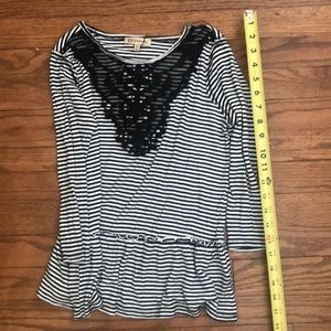 Democracy black and white lace bib top